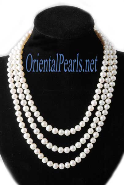 Three Rows White Pearl Necklace
