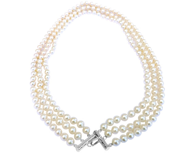 High Quality White 3 Strands Round Pearl Necklace