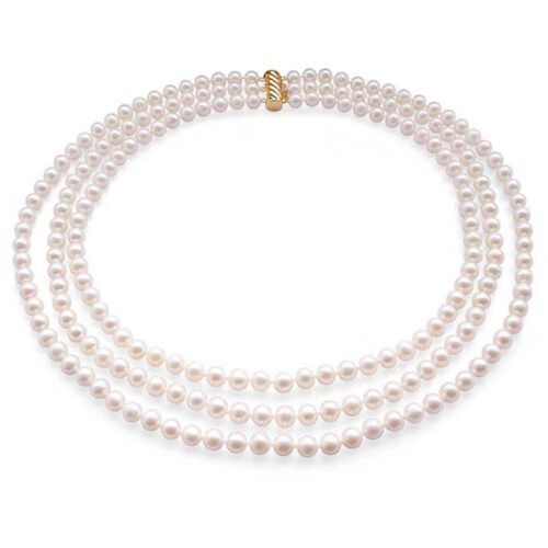 3-Row 6-7mm Round Pearl Necklace 16, 18, 20 inches 14K Clasp
