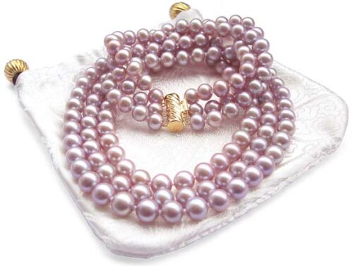 3-Row 7-8mm AAA Gem Quality Mauve Round Pearl Necklace