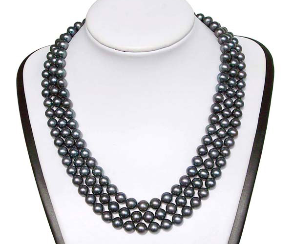 3-Row 7-8mm AA+ Quality White Round Pearl Necklace