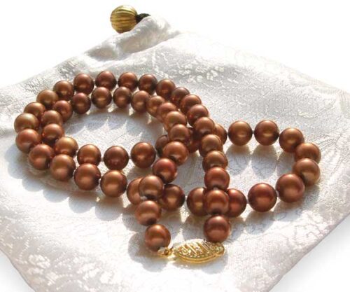 Chocolate 7-7.5mm High AA+ Quality Round Pearl Necklace, 14K Solid YG Clasp