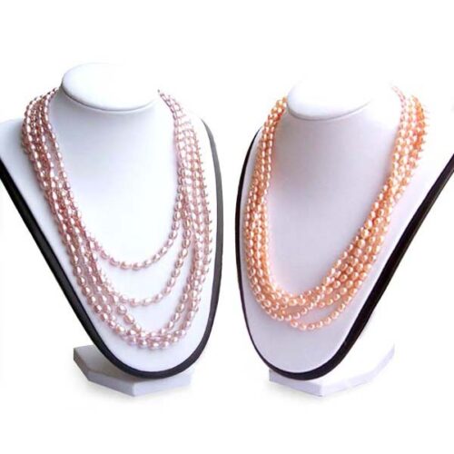 Pink and Mauve 5-6mm Rice Pearl 100inch Claspless Necklace