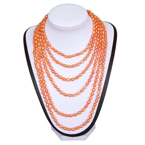 Pink 5-6mm Rice Pearl 100inch Claspless Necklace
