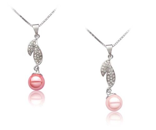 Rose Pink and Pale Pink 10mm Southsea Shell Pearl Pendants , Free 16in Silver Chain