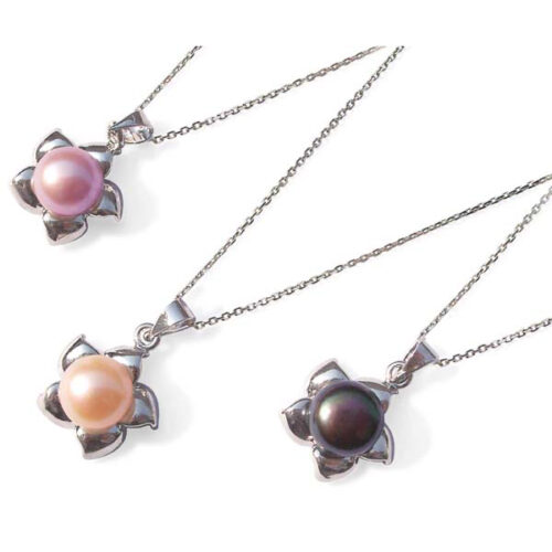 9-10mm Real Freshwater Pearl Pendant in Star Shape 16in Silver Chain