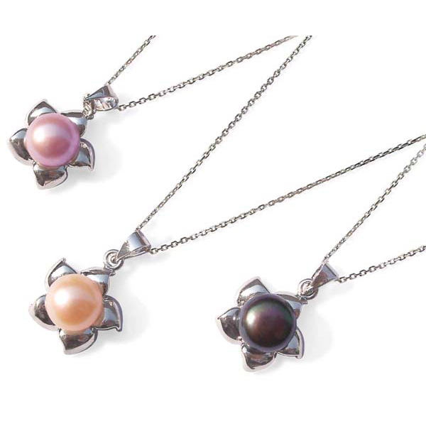 9-10mm Real Freshwater Pearl Pendant in Star Shape 16in Silver Chain