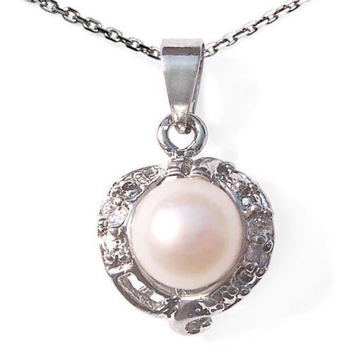 White 7mm Pearl Pendant with 925 sterling silver Chain