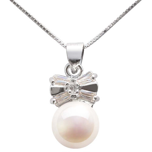 White 9-10mm Bowknot Designer Pearl Pendant, 16in