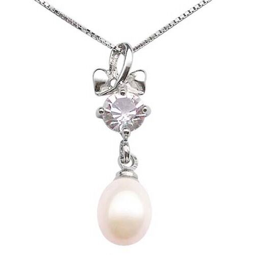 White Polished Bowknot Shaped Pendant with a Round Cz Diamond