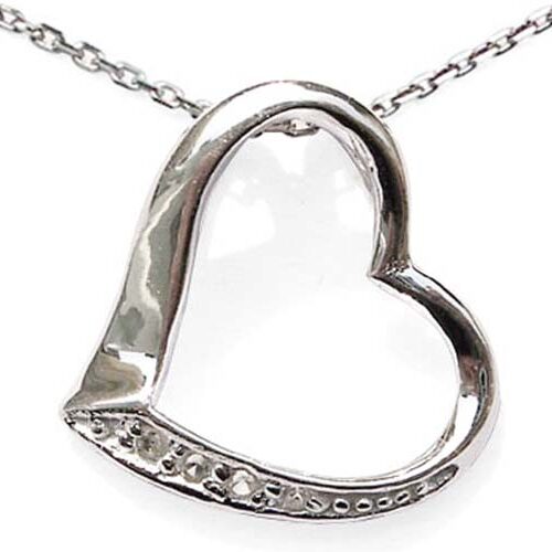 Heart Silver Pendant with Translucent Cz Diamonds, 16in or 18in Chain