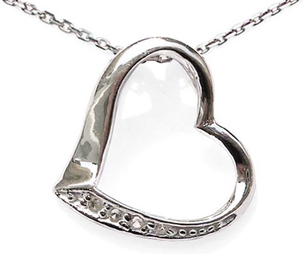 Heart Silver Pendant with Translucent Cz Diamonds, 16in or 18in Chain