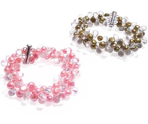 Rose Pink and Dark Golden Rod 3 Row Freshwater Pearls and Crystal Bracelets, 925 Sterling Silver