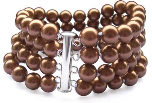 Chocolate 8mm 4 Strands Southsea Shell Pearl Bracelet, 925 Sterling Silver