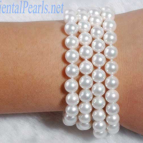 4 Strands 8mm Southsea Shell Pearl Bracelet in 925 Sterling Silver