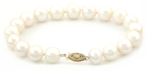 White 8.5 - 9.5mm Large AA Quality Pearl Bracelet in 14K YG Clasp