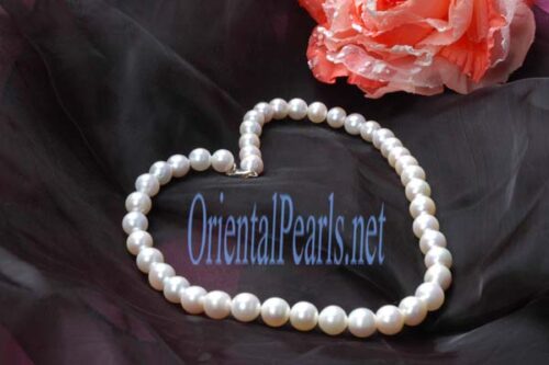 White 6-7mm Round Pearl Bracelet, 925 Silver Clasp