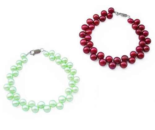 Light Green and Cranberry 6-7mm High Quality Pearl Bracelet in SS