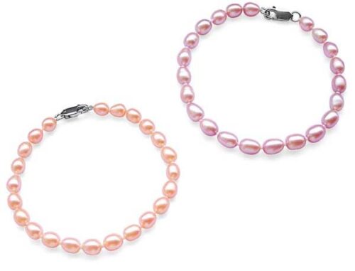 Pink and Lavender 5-6mm Delicate Pearl Bracelet in SS