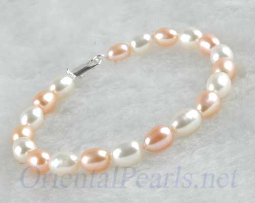 White/Pink 5-6mm Delicate Pearl Bracelet in SS