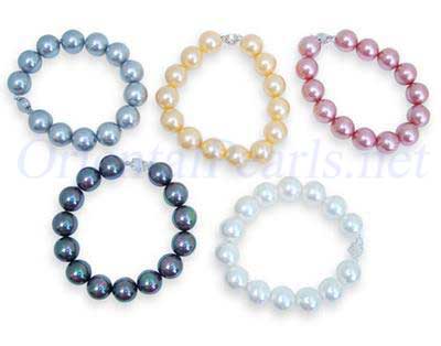 Royal Blue, Yellow, Hot Pink, Peacock Green and White 12mm or 14mm SSS Pearl Silver Bracelet in 925 SS