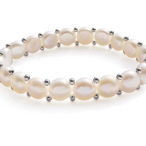 White 8.5-9.5mm Button Pearl Bracelet, Stretchable
