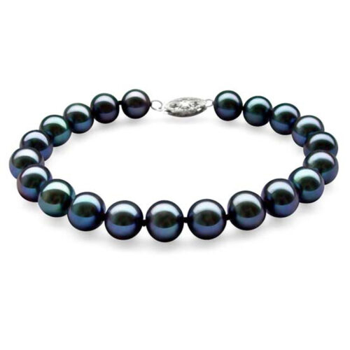 Black 8-8.5mm Very High AAA Gem Quality Pearl Bracelet, 14k Solid Gold