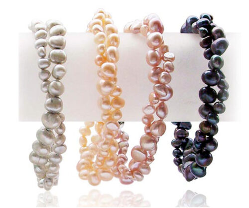 2-Row Baroque Pearl Bracelets in pink, grey, mauve and black color