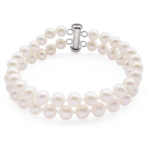 Double Strand 6-7mm AA+ Pearl Bracelet in 925 Silver