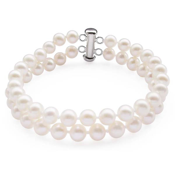 Double Strand 6-7mm AA+ Pearl Bracelet in 925 Silver