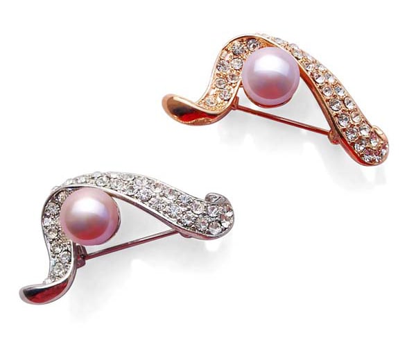 9-10mm Pearl Brooch with CZ Diamonds
