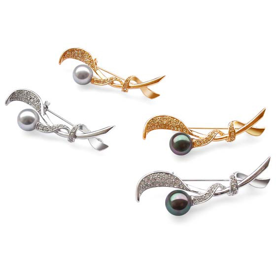 10mm Southsea Shell Pearl Brooch with 18k White or Yellow Gold Overlay