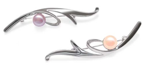 Lavender and Pink 8-8.5mm Genuine Pearl Brooches, 18K WG filled