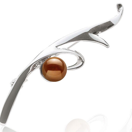 Chocolate 8-8.5mm Genuine Pearl Brooch, 18K WG filled