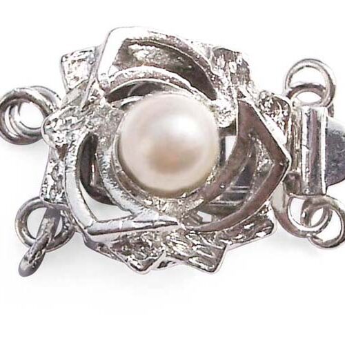 White 4mm Costume Pearl for Double Strand w/ Rosebush Design Clasp, 18K WG overlay