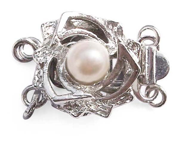 White 4mm Costume Pearl for Double Strand w/ Rosebush Design Clasp, 18K WG overlay