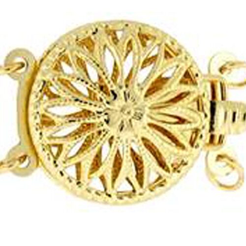 14K Yellow Gold 2-Strand Round Shaped Pearl Clasp Two-Sided