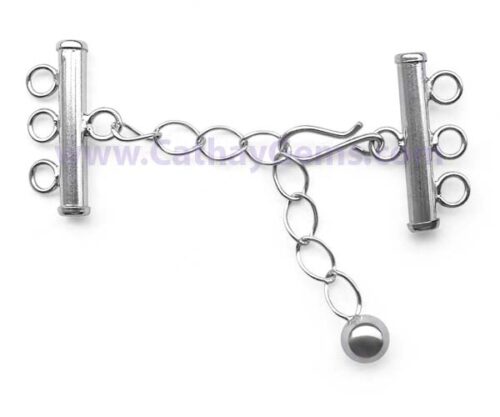 925 Sterling Silver 3-row Hook and Eye Clasp with an Adjustable Chain