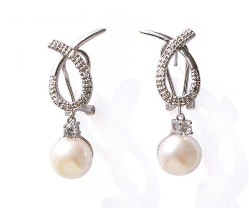 White 9-10mm Bowknot Styled Pearl Earrings in 925 Sterling Silver
