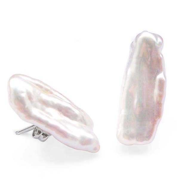 White Biwa Pearl Earrings in 925 Sterling Silver