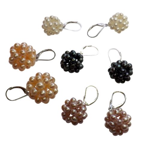 Sterling Silver Euro white, pink, black and mauve leverback Pearl Earrings