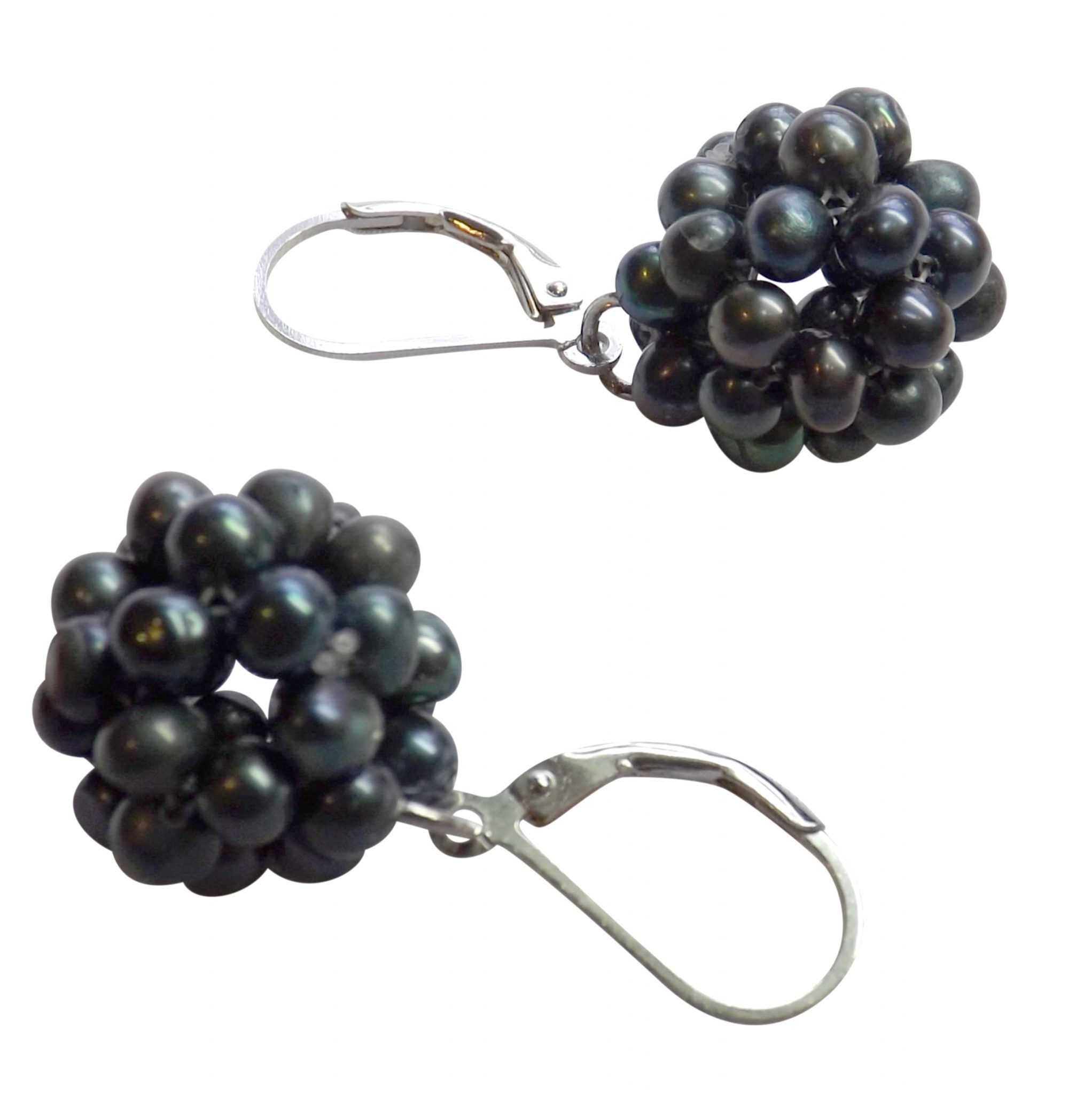 Sterling Silver Euro Leverback Black Pearl Earrings
