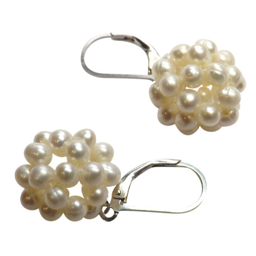 Sterling Silver Euro Lever back white colored Pearl Earrings