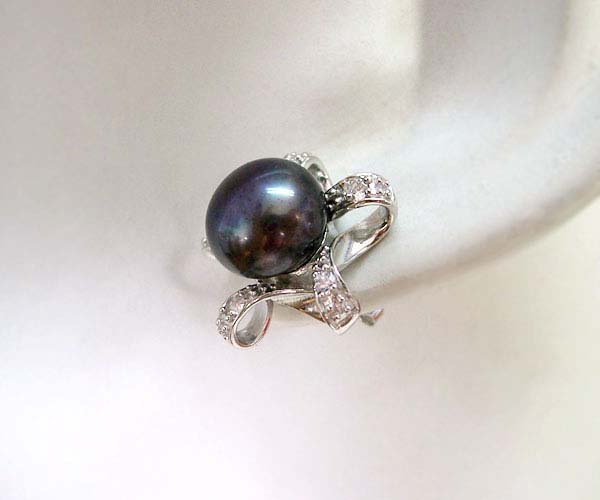 Black 9.5-10mm AAA Pearl Sterling Silver Earrings