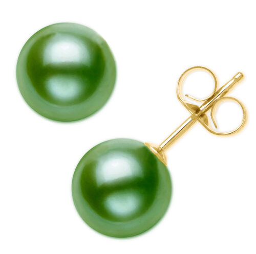 green pearl stud earrings in 14k or 18k solid gold