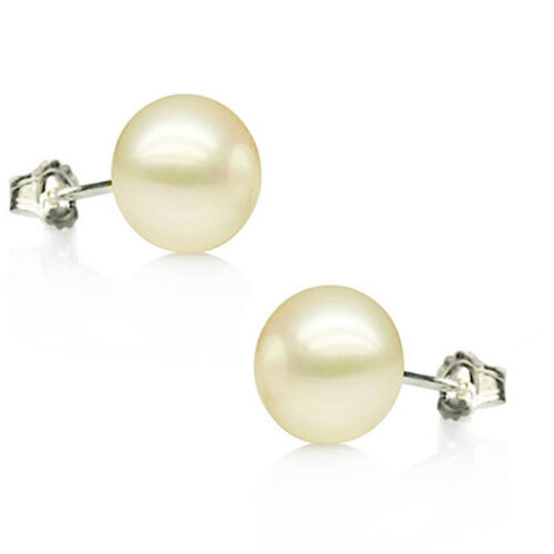 9-9.5mm White Round AAA Pearl Studs Earrings 14K White Gold