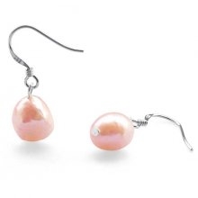 Pink 9-10mm Baroque Pearl Earrings, 925 SS