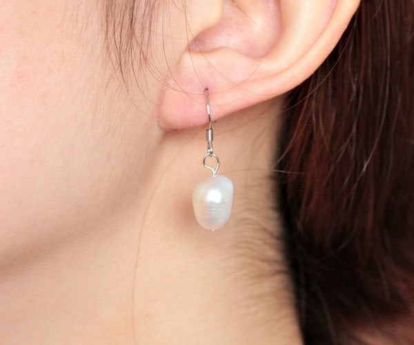 Large 9-10mm Baroque Pearl Earrings in 925 Silver