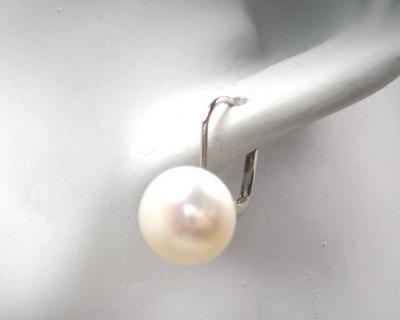 White 10-10.5mm Pearl Sterling Silver Leverback Earrings