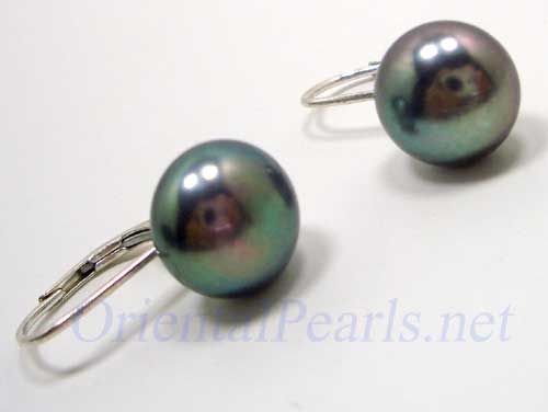 Black 10-10.5mm Pearl Sterling Silver Leverback Earrings